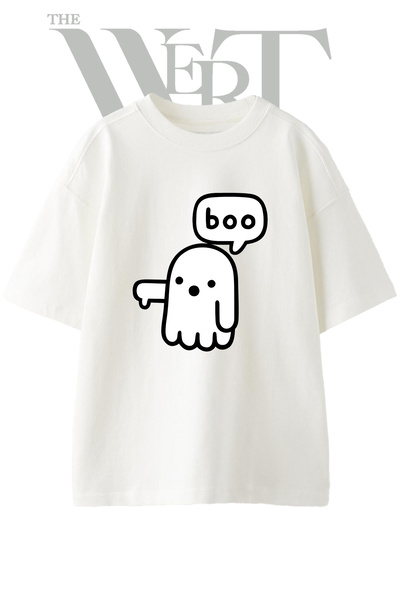 THEWERT تي شيرت أبيض كبير الحجم مطبوع بتصميم Ghost Boo للجنسين
