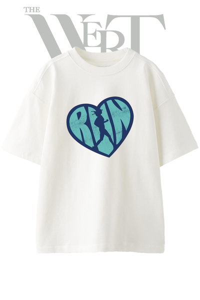 THEWERT Μπλουζάκι Run Runner Heart Design με στάμπα Unisex Λευκό Oversize