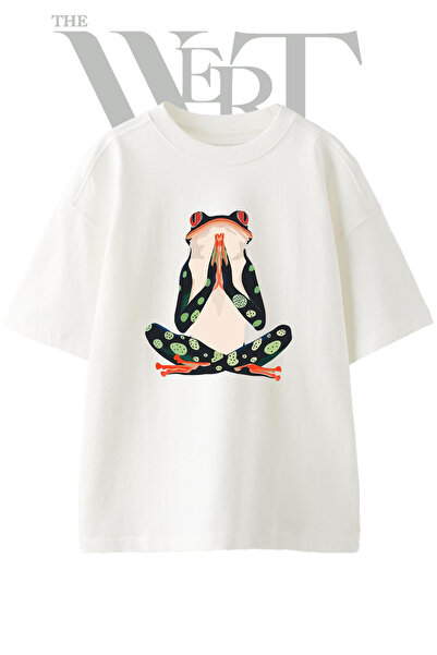 THEWERT Μπλουζάκι Yoga Frog Design με στάμπα Unisex Λευκό Oversize
