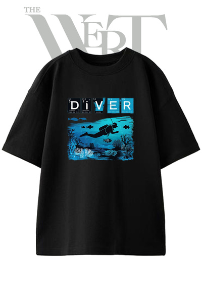 THEWERT Μπλουζάκι Diver Design με στάμπα Unisex σε μαύρο χρώμα oversize