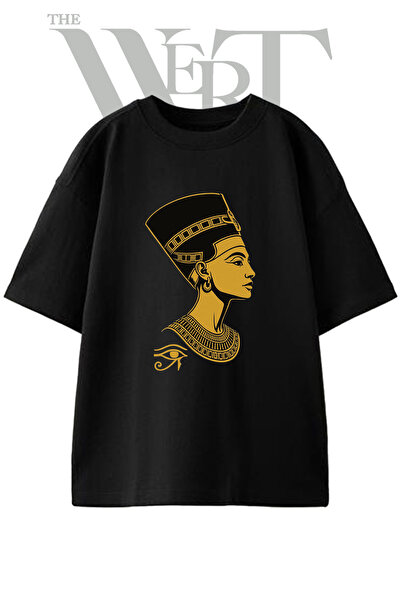 THEWERT Μπλουζάκι Nefertiti_1 με στάμπα σχεδίου, Unisex, μαύρο, oversized