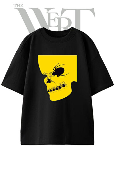 THEWERT Tricou oversize negru unisex cu imprimeu Skull Spider Design