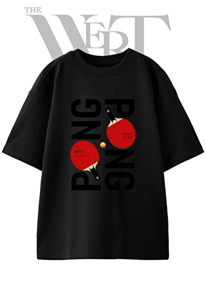 THEWERT Tricou oversize negru unisex cu imprimeu Ping Pong 2 Design