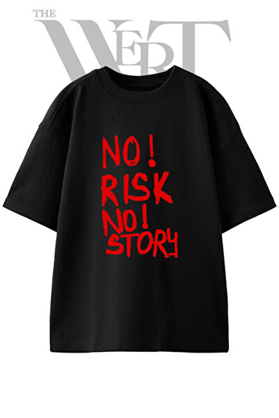 THEWERT Μπλουζάκι Unisex Μαύρο Oversize με στάμπα No Risk Story Design