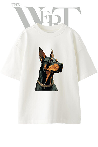 THEWERT Doberman 2 dizajn, unisex bela majica sa štampanjem, veće veličine