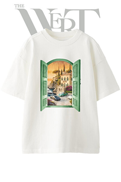 THEWERT Μπλουζάκι Luks Car Villa Design με στάμπα Unisex Λευκό Oversize