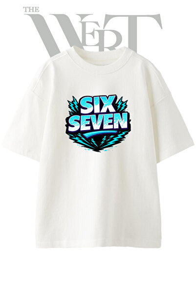 THEWERT Six Seven Graffiti Design Printed Unisex White Oversize T-Shirt