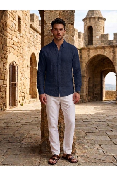 zs zaos fashion قميص صيفي طويل الأكمام للرجال، مصنوع من القطن بنسبة 100%، ذو ...
