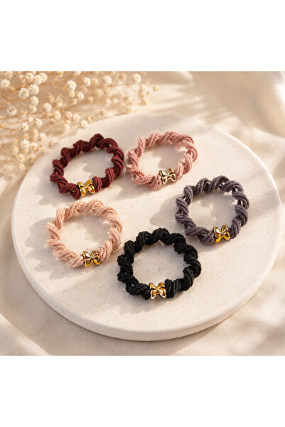 Vipfoni Colorful Bow Detailed Elastic Velvet Buckle 5 Pieces
