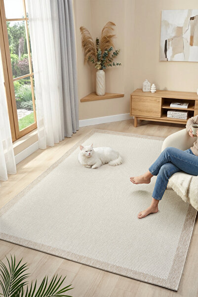 Ellya Home Terra Bej Krem Sisal Halı Dokuma Taban İnce Yumuşak Silinebilir Jü...