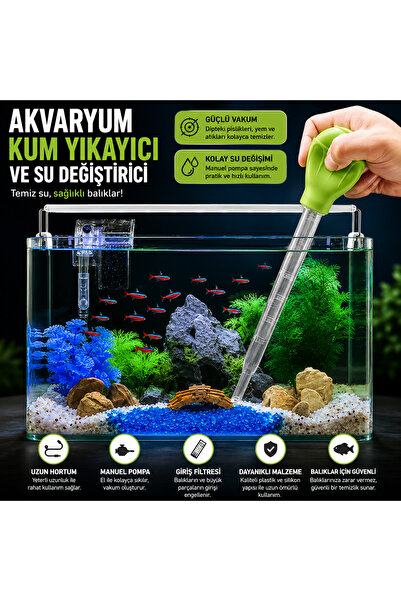 MDSTECH Manuel Akvaryum Su Değiştirici Kum Yıkayıcı Sifon Pompası Güçlü Vakum...