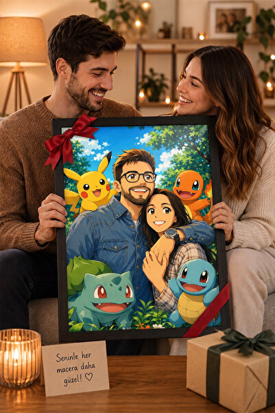 Charmbi Kişiye Özel Pokemon Temalı Siyah Çerçeveli Modern Duvar Tablosu Özel ...