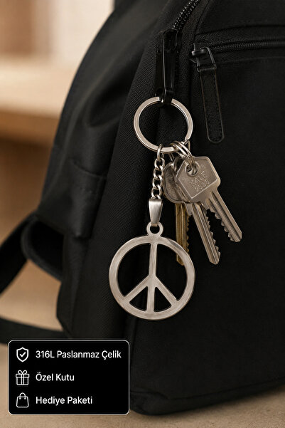 HER ŞEY NOTA www.herseynota.com 316L Stainless Steel Peace Symbol Keychain–Me...
