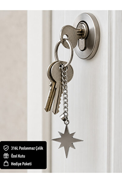 HER ŞEY NOTA www.herseynota.com 316L Stainless Steel Pole Star Keychain - Non...