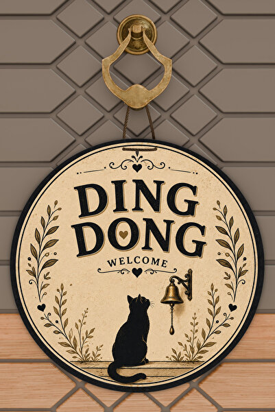 Dormot Home ديكور باب خشبي دائري الشكل بتصميم دينغ دونغ ويلكوم بلاك كات وجرس ...