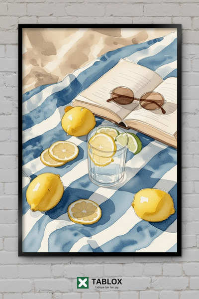 TABLOX Mediterranean Chill Vibe Πετσέτα άμμου παραλίας Λεμόνι Βιβλίο με ξύλιν...