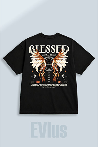 EVIus Oversize Blessed World Peace T-shirt με στάμπα, 100% βαμβακερό, με λαιμ...