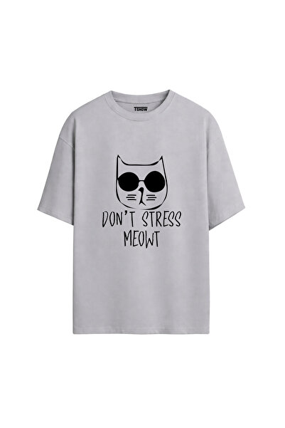 Don't Stress Baskılı PREMİUM Bisiklet Yaka %100 Pamuk kısa kollu Oversize Tshirt E-09