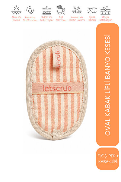 LET'SCRUB Oval Natural Pumpkin Fiber Fluffy Silk Bath Scrubber I Double Sided...