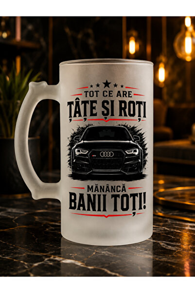 Arka9 Halbă personalizată din sticlă sablată 500 ml – „Femeile și mașinile mă...