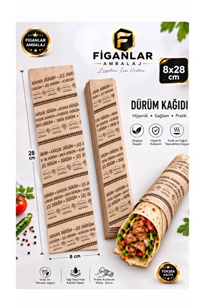 figanlar ambalaj Dürüm Kağıdı 8x28 cm Yağ Geçirmez Baskılı Gıdaya Temasa Uygu...