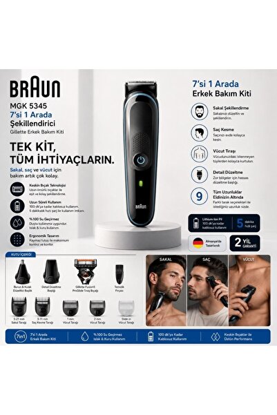 Braun Mgk 5345 Erkek Bakım Kiti 7'si 1 Arada Şekillendirici + Gillette Hediye