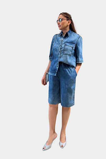 ARZU ÖZEL MODA ATÖLYESİ Tensel Gömlek & Beli Lastikli Şortlu Takım