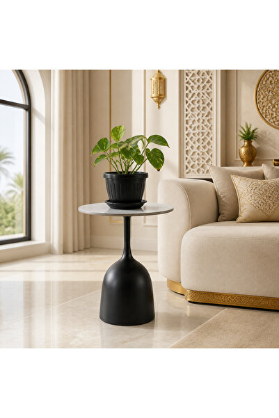 Bleco طاولة جانبية صغيرة مستديرة من الحديد الأسود غير اللامع بتصميم صناعي، طا...