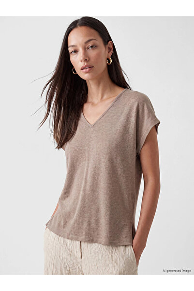 LC Waikiki Brown V-Neck Women's T-Shirt