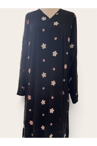 Musk Couture Floral Embroidered Black Abaya and Matching Hijab Set | Modest Daily Wear Dress