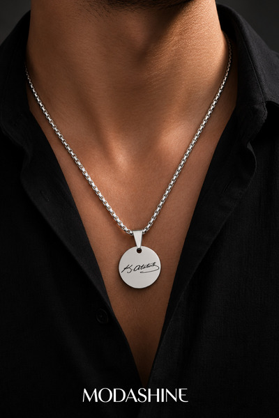 MODASHİNE Ataturk Signed Men's Necklace |   Mustafa Kemal Ataturk Signature N...