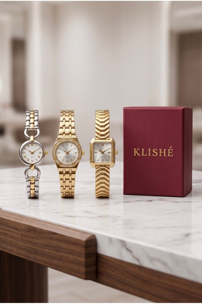 KLISHE Butik طقم ساعات نسائية من الفولاذ مكون من 3 قطع، ساعة نسائية عتيقة من ...
