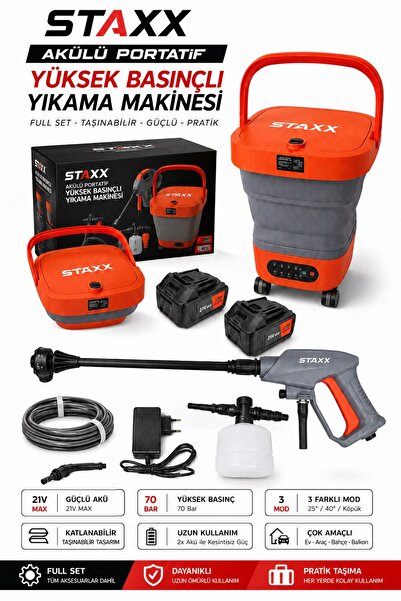 STAXX POWER Kömürsüz BL Motor x2 Akülü Yüksek Basınçlı Oto Araç Bahçe Yıkama ...