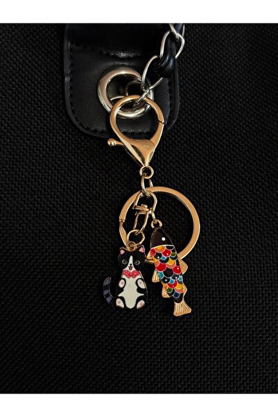 bijoux uniques Cat Fish Figure Bag Charm & Keychain