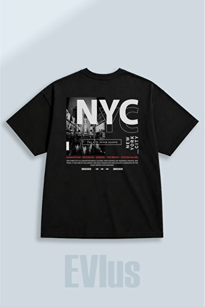 EVIus Oversize New York City NYC με στάμπα από 100% βαμβάκι, μαύρο μπλουζάκι ...