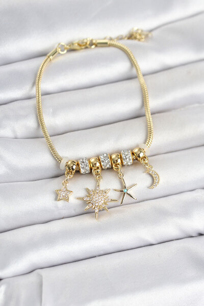 Mega Bazaar Brass Gold Color Pole Star Detailed Charm Women's Bracelet
