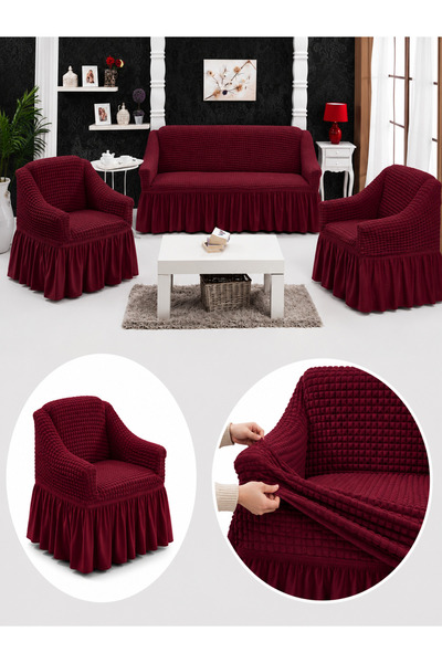 delfin Set Huse Elastice Creponate pentru Canapea 3 Locuri + 2 Fotolii, Unive...