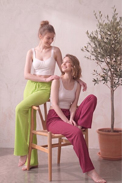 Farya Home Set of 2 High Waist Wide Leg Striped Camisole Summer Pajama Bottoms