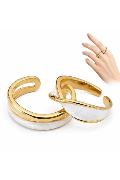 Nevara 2-Piece Women's Ring Set in Gold and White – Fashionable and Stylish D...