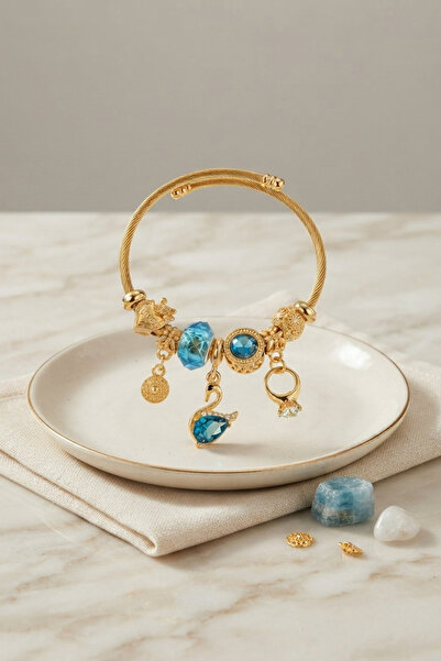 Lisinya Blue Swan Model Gold Color Charm Bracelet -