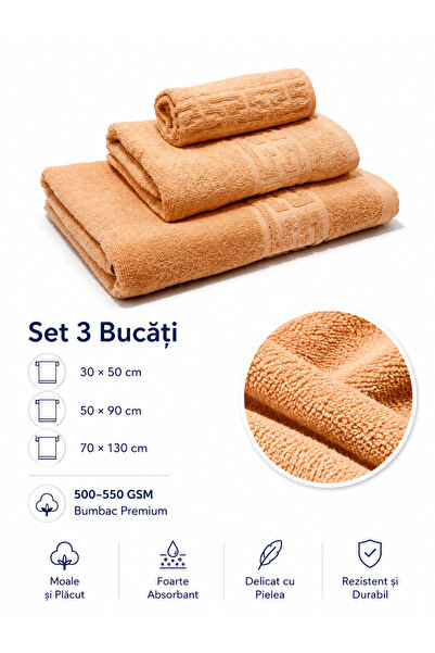 Generic Brand Set Prosoape din Bumbac Premium – 3 Bucăți, 500–550 GSM