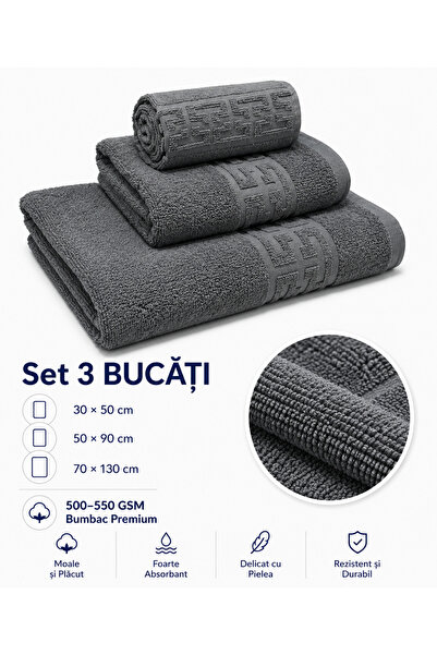 Generic Brand Set Prosoape din Bumbac Premium – 3 Bucăți, 500–550 GSM