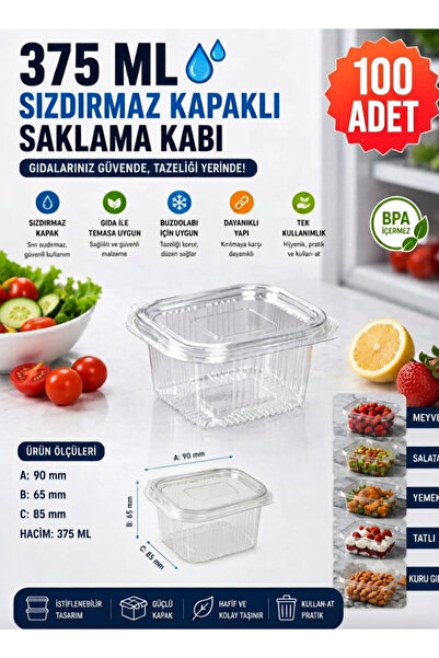 MTA Plastik Kapaklı Kullan At Saklama Kabı Sızdırmaz Kap 375 ML 100 Adet