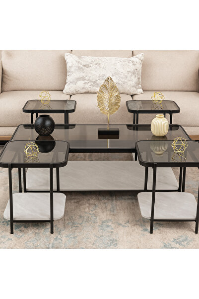 GLAMOURE HOME طقم طاولات قهوة وضيافة مودرن 5 قطع – طاولة وسط مستطيلة دورين مع...