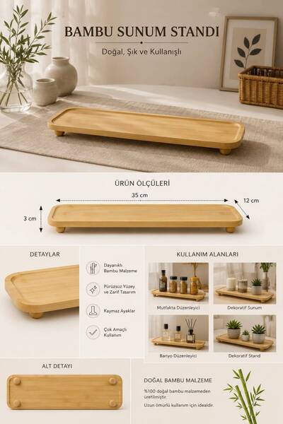 NEWNOW Bamboo Presentation Stand 35X12 cm Decorative Presentation Tray Coffee...