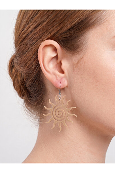 Fullment Women's Earrings Beige with Hittite Sun Figure Dangle - Boho Authent...