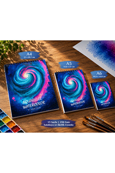 Pagos Yayınları Aquarelle Watercolor Suluboya Defteri Seti A4+A5+A6 350 gr Gr...