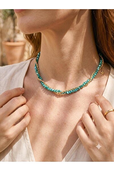 Beykan handmade Crystal Stone Gold Color Twisted Chain Double Necklace