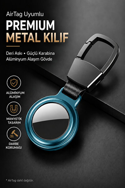 CONOCER AirTag Uyumlu Premium Metal Kılıf Deri Askılı Alüminyum Alaşımlı Güçl...