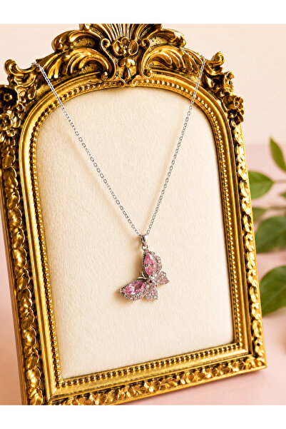 FLAWSOME JEWELRY STORE Butterfly Zircon Stone Pink Stone Manifest Steel Non-T...